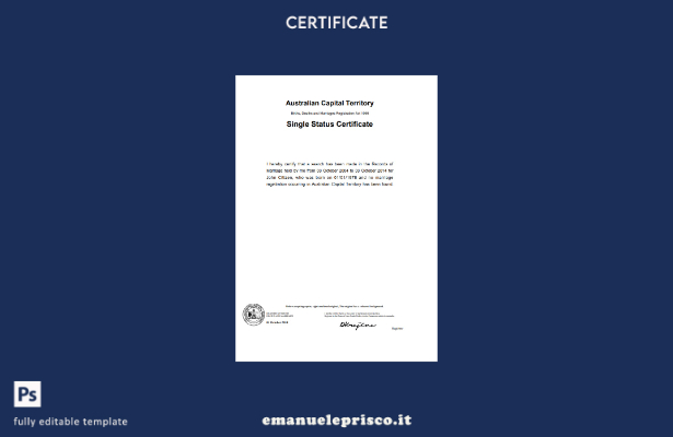 modello di certificato di divorzio del territorio della capitale australiana in 